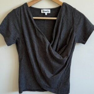 About Us (Revolve) Draped Surplice Top | Heather Charcoal Wrap Tee | Size XXS